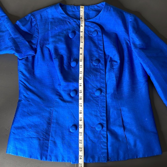 Vintage Custom Made Blue Raw Silk Jacket and Skirt Suit - Picture 16 of 17